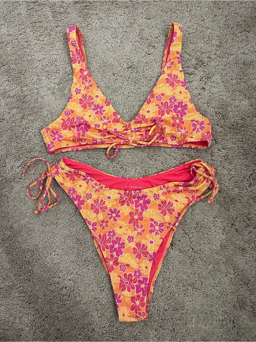 La Hearts Pink & Yellow Floral Bikini Set